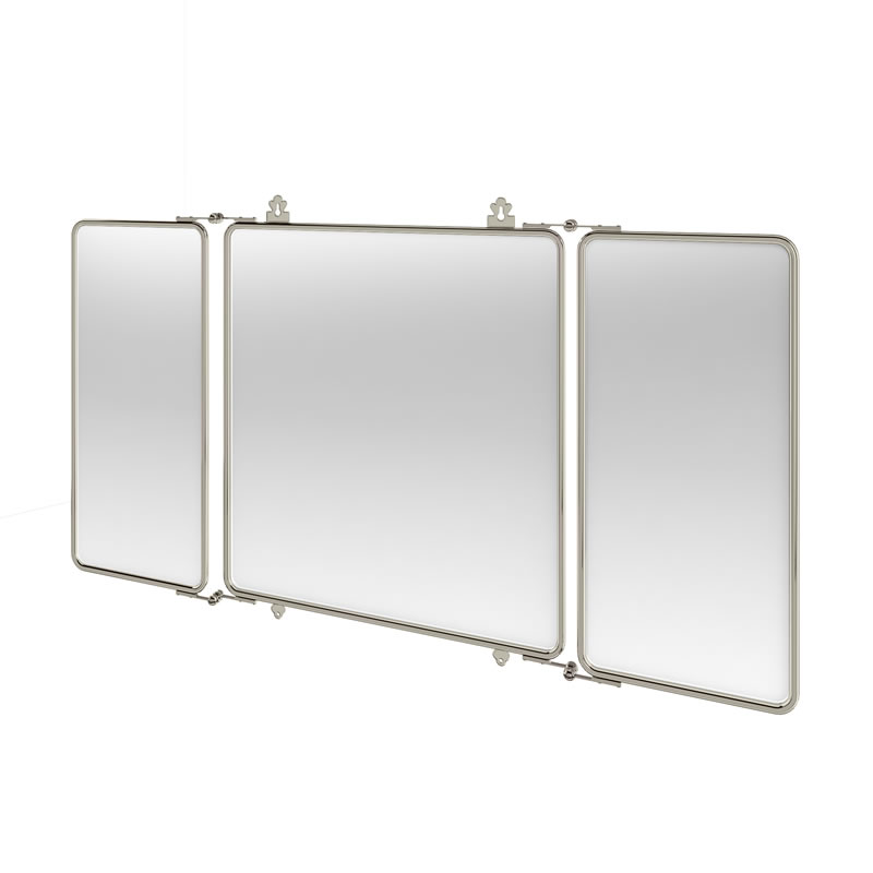 Three fold bathroom mirror with plated brass frame